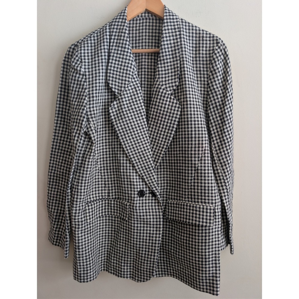 ELLIOTT LAUREN Black White Gingham Blazer Jacket Women Size 4‎ Single Button